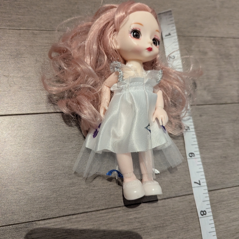 Charming Pink-Haired Doll with White Dress